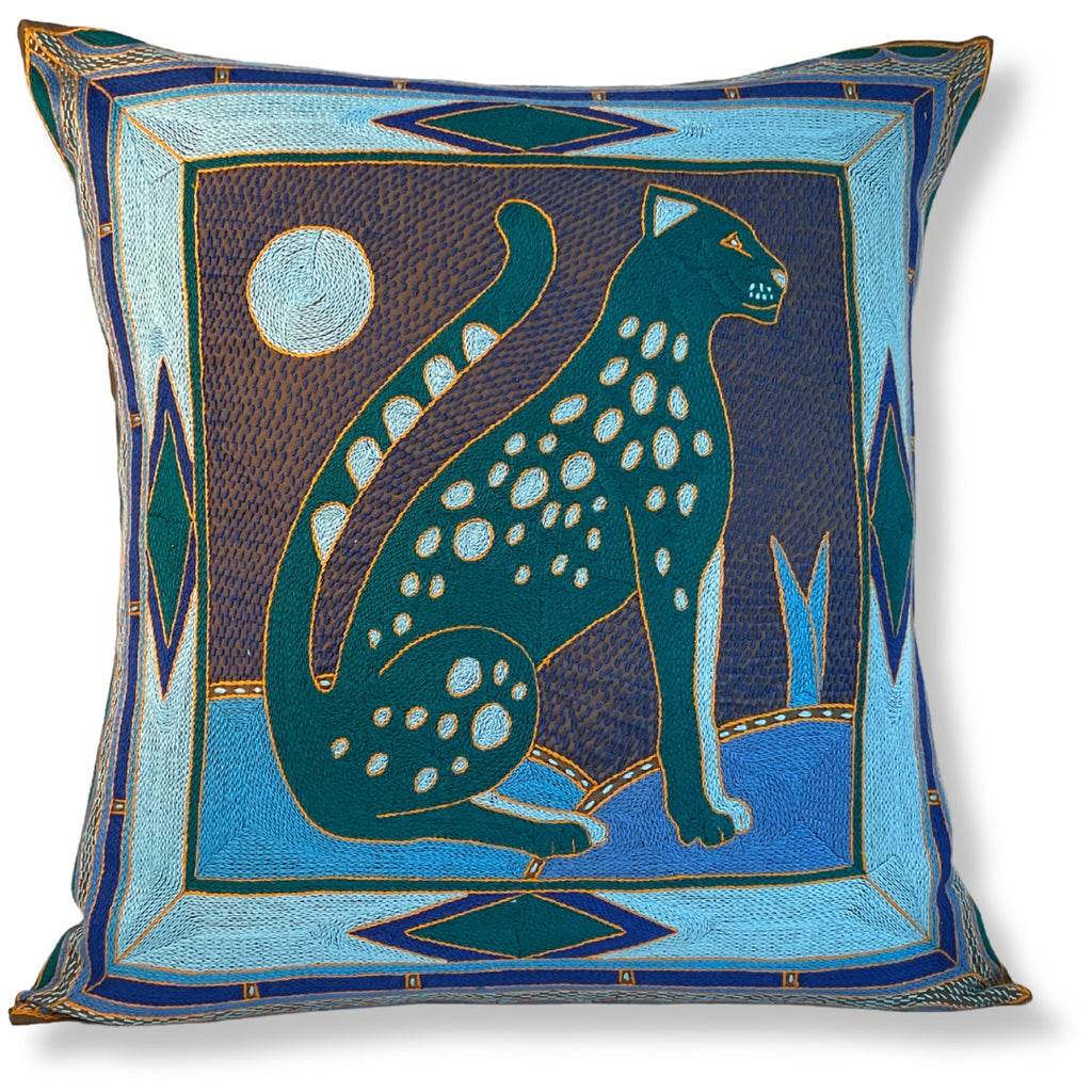 Delpht Leopard Large Hand-Embroidered Cushion Cover