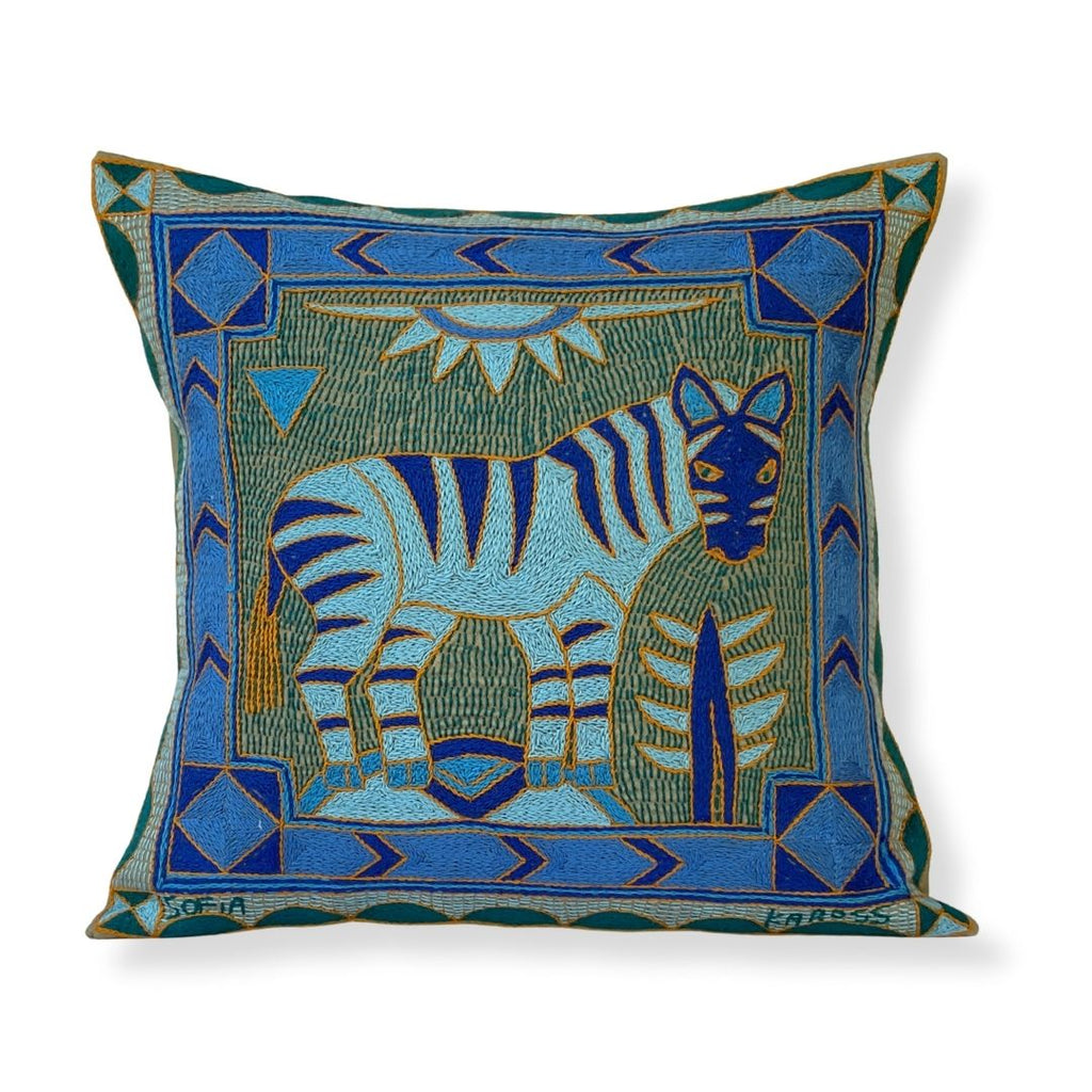 Delpht Zebra Hand-Embroidered Cushion Cover