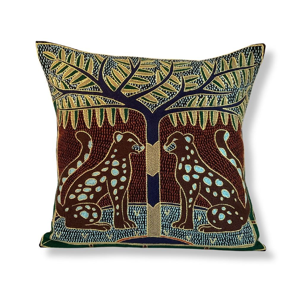 Mopani Moments Leopard Pair Hand-Embroidered Cushion Cover