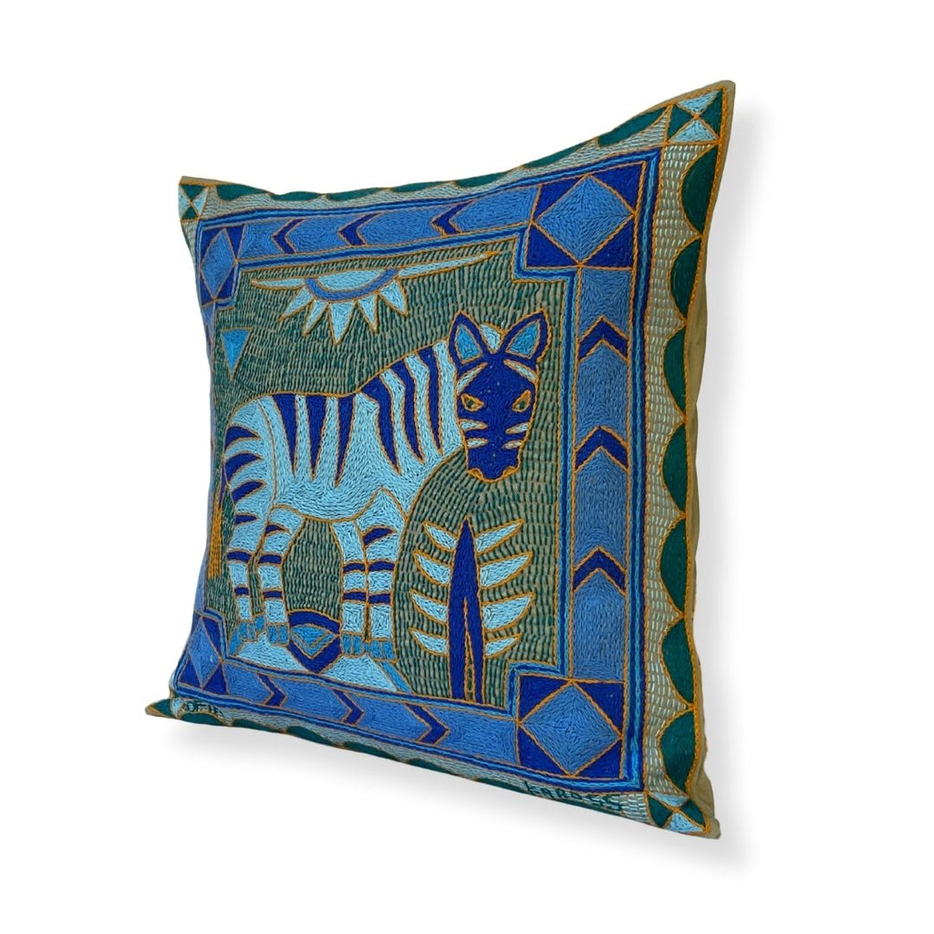 Delpht Zebra Hand-Embroidered Cushion Cover