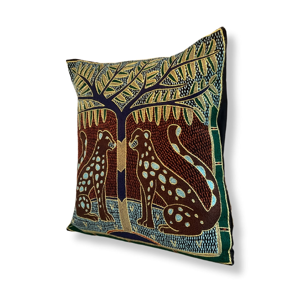 Mopani Moments Leopard Pair Hand-Embroidered Cushion Cover