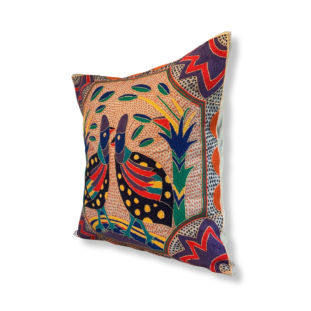 Happy Days Guineafowl Hand-Embroidered Cushion Cover