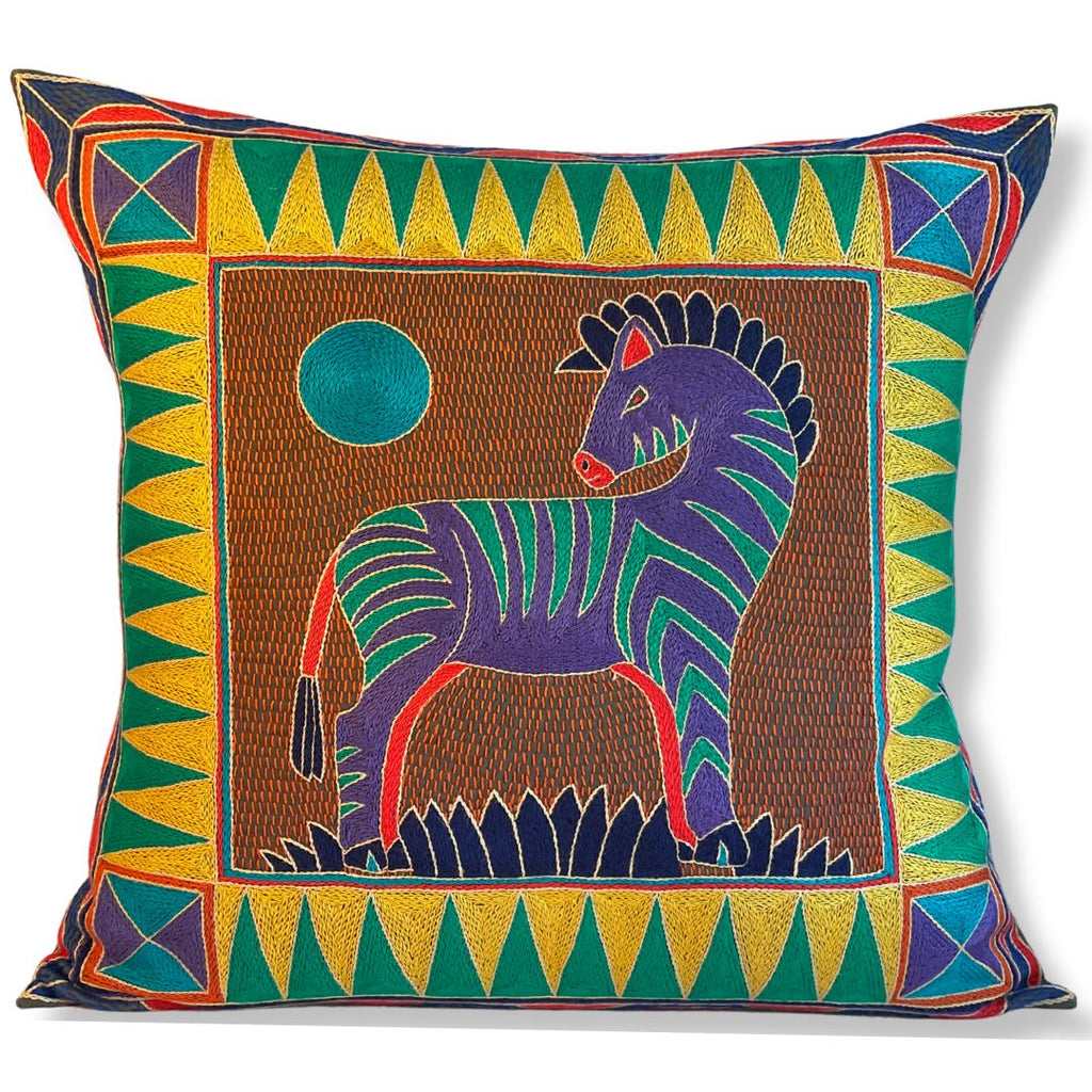 Happy Days Zebra Sunset Large Hand-Embroidered Cushion Cover