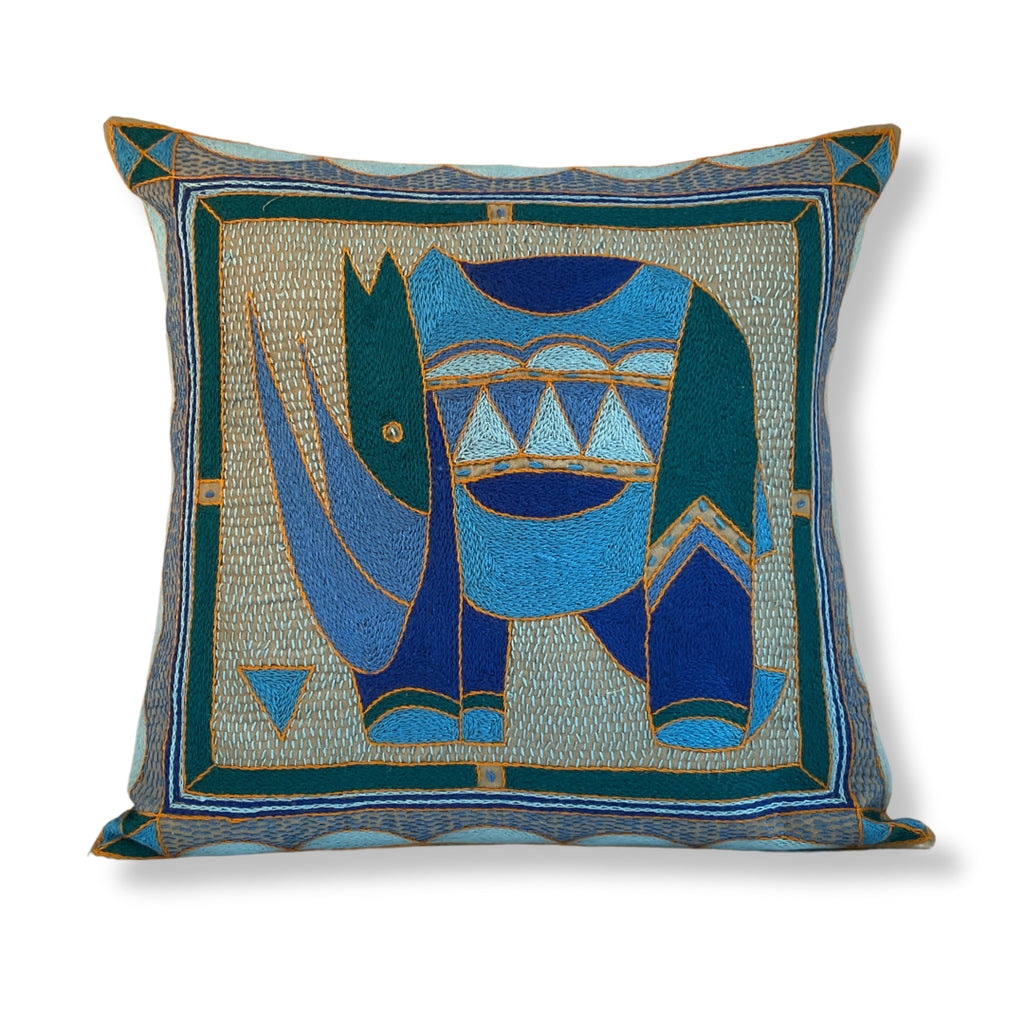 Delpht Rhino Hand-Embroidered Cushion Cover
