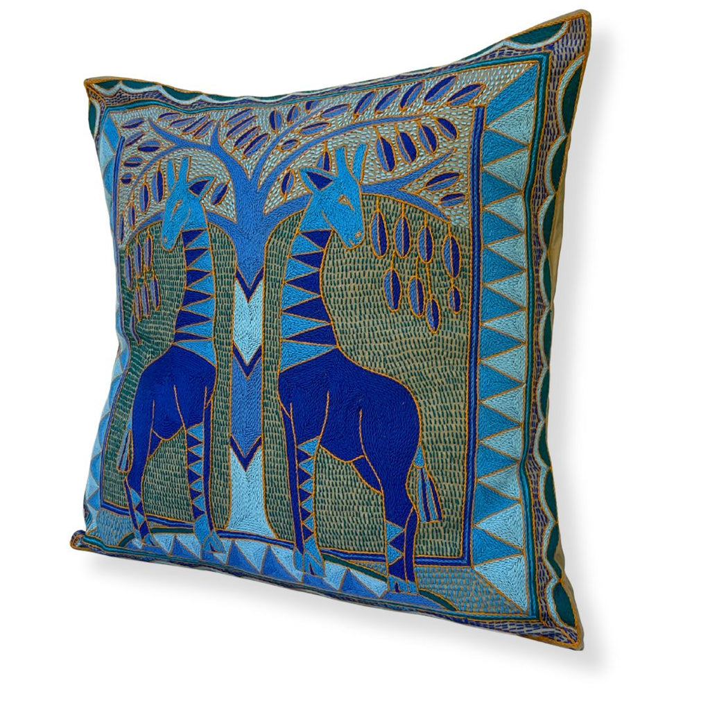 Delpht Giraffe Brothers Large Hand-Embroidered Cushion Cover