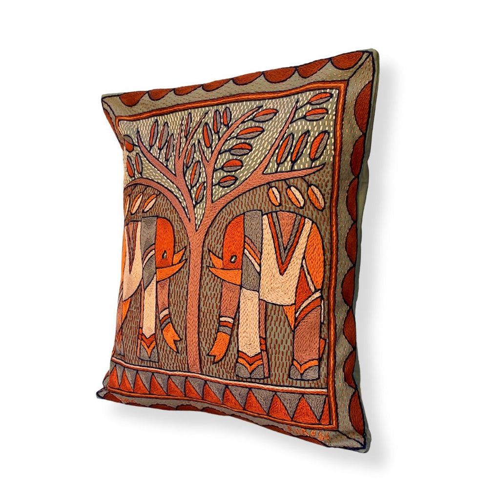 Valencia Elephant Pair Hand-Embroidered Cushion Cover