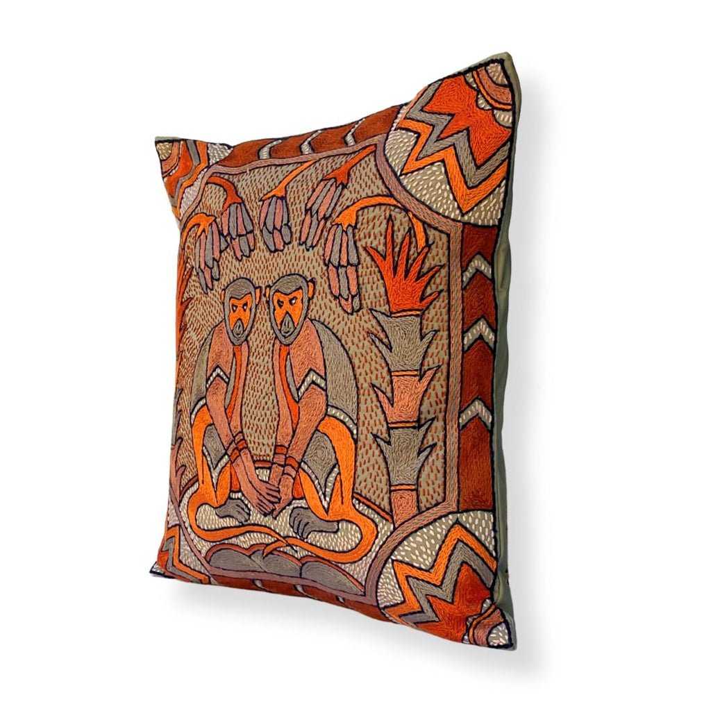 Valencia Vervet Monkeys Hand-Embroidered Cushion Cover