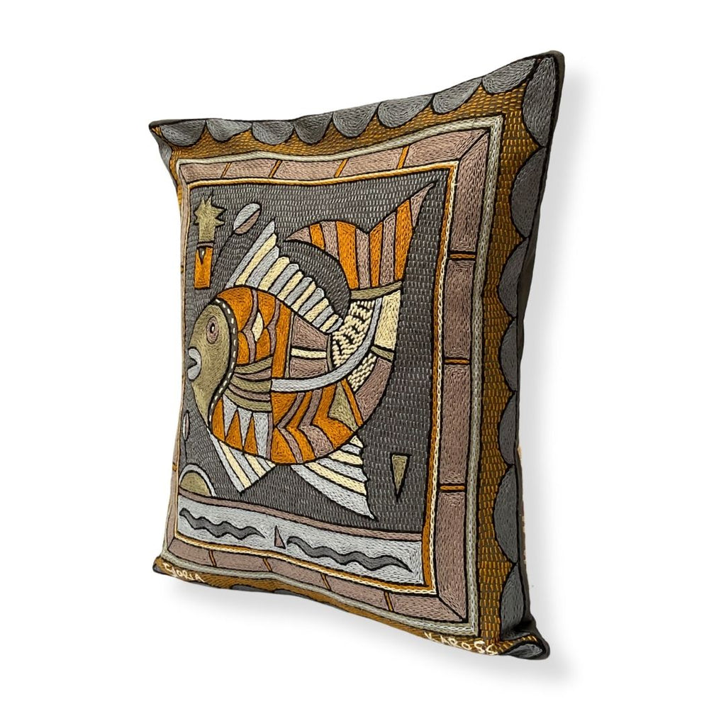 Ode to the African Savannah Fat Fish Hand-Embroidered Cushion Cover