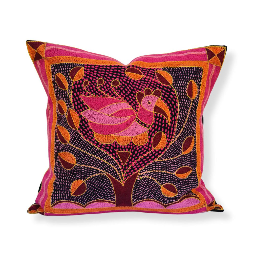 Shangaan Love Bird In a Bush Hand-Embroidered Cushion Cover