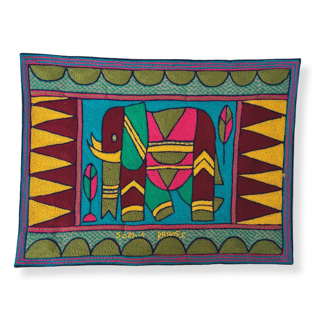 Shangaan Love Elephant Cow Hand-Embroidered Padded Placemat
