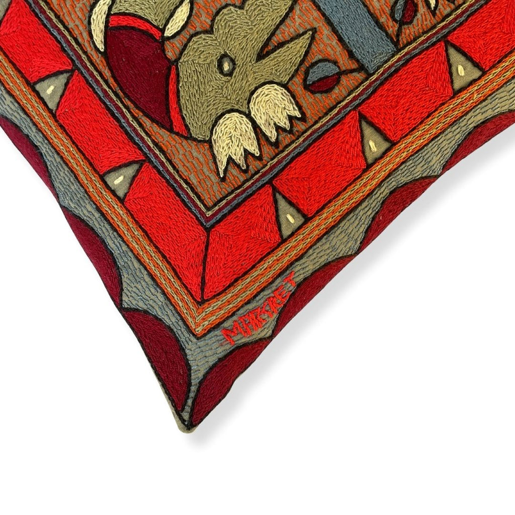 Royal Zulu Crocodile Love Hand-Embroidered Cushion Cover