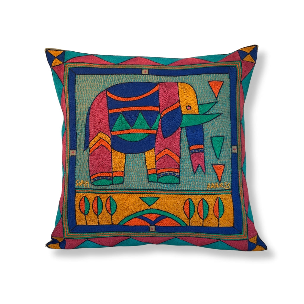 Marula’s in Autumn Elephant Bull Hand-Embroidered Cushion Cover