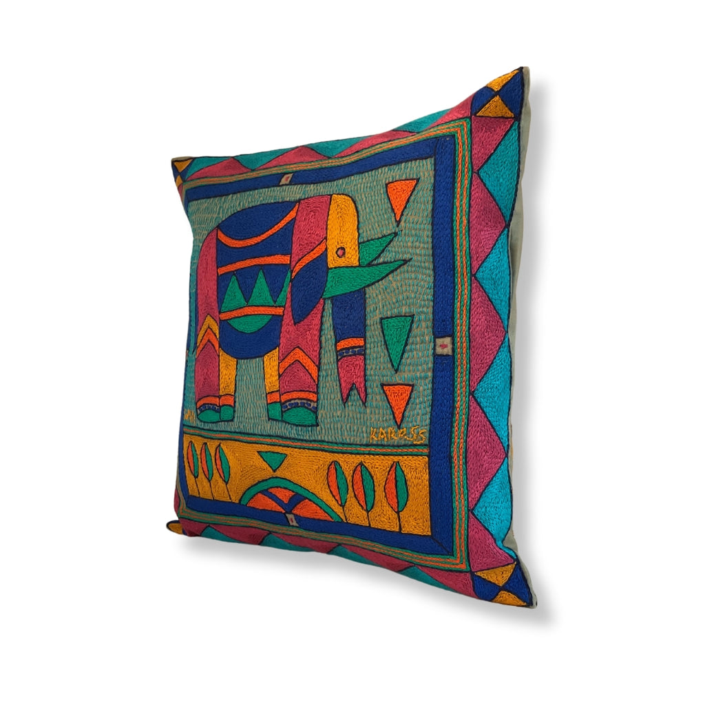 Marula’s in Autumn Elephant Bull Hand-Embroidered Cushion Cover