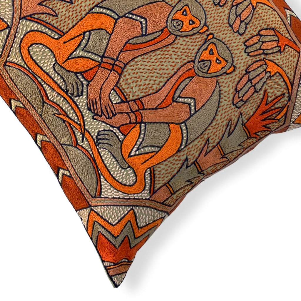 Valencia Vervet Monkeys Hand-Embroidered Cushion Cover