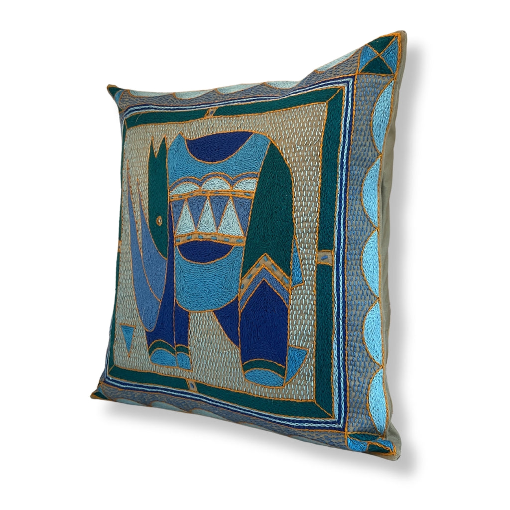 Delpht Rhino Hand-Embroidered Cushion Cover