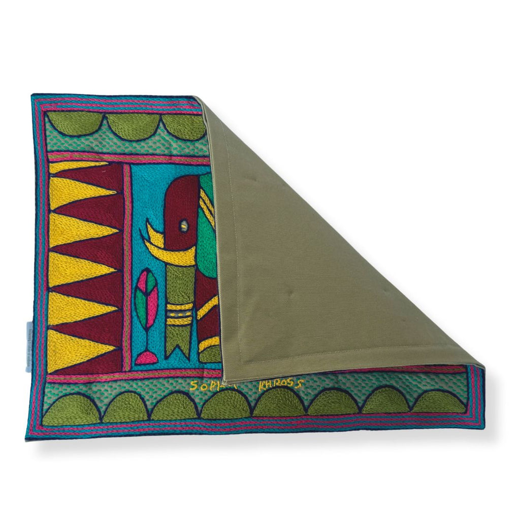 Shangaan Love Elephant Cow Hand-Embroidered Padded Placemat