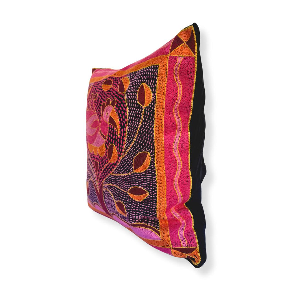 Shangaan Love Bird In a Bush Hand-Embroidered Cushion Cover