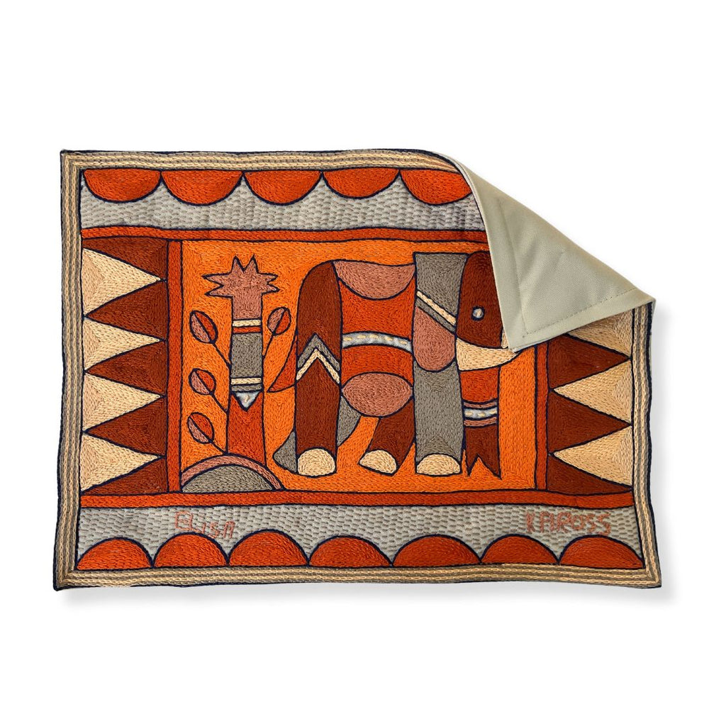 Valencia Elephant Cow Hand-Embroidered Padded Placemat