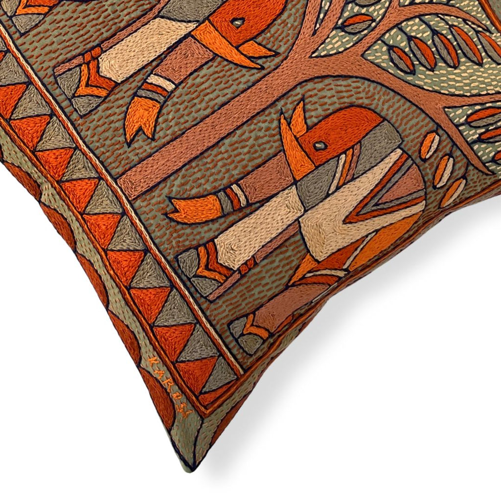 Valencia Elephant Pair Hand-Embroidered Cushion Cover