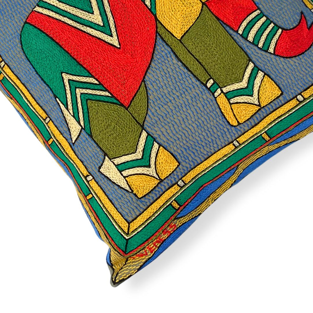 Viva Africa Elephant Bull Hand-Embroidered Cushion Cover