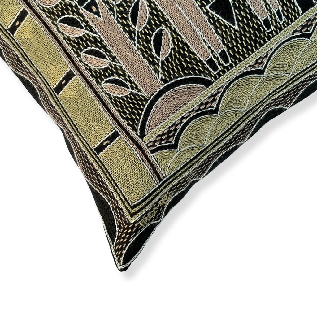 Scatterling of Africa Giraffe Grazing Hand-Embroidered Cushion Cover