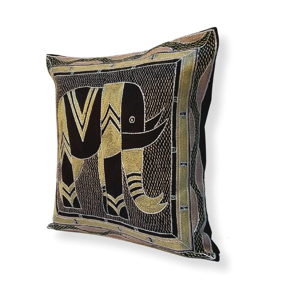 Scatterling of Africa Elephant Hand-Embroidered Cushion Cover