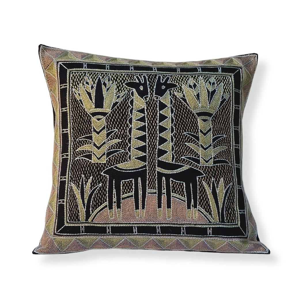 Scatterling of Africa Giraffe Brothers Hand-Embroidered Cushion Cover