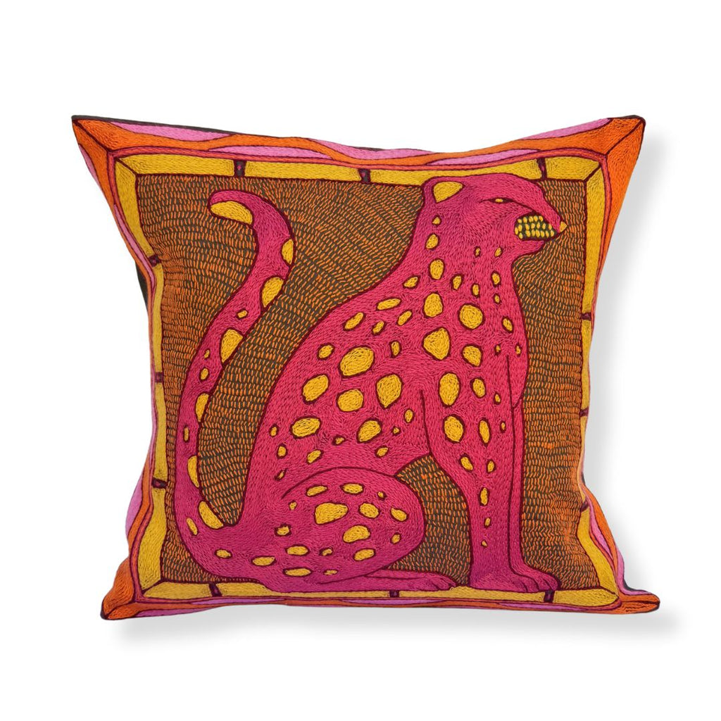 Shangaan Love Leopard Hand-Embroidered Cushion Cover