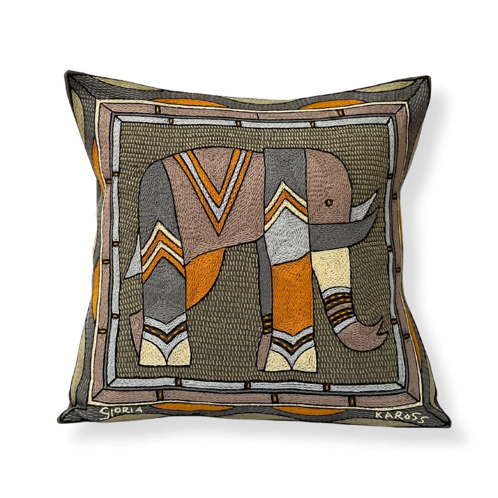 Ode to the African Savannah Elephant Hand-Embroidered Cushion Cover