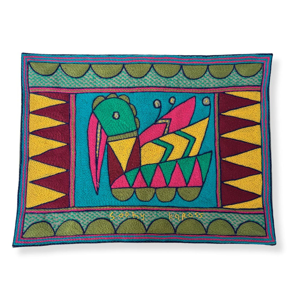 Shangaan Love Bird on Eggs Hand-Embroidered Padded Placemat