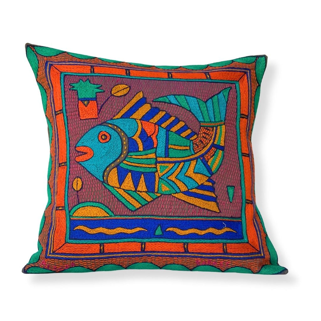 Marula’s in Autumn Fat Fish Hand-Embroidered Cushion Cover