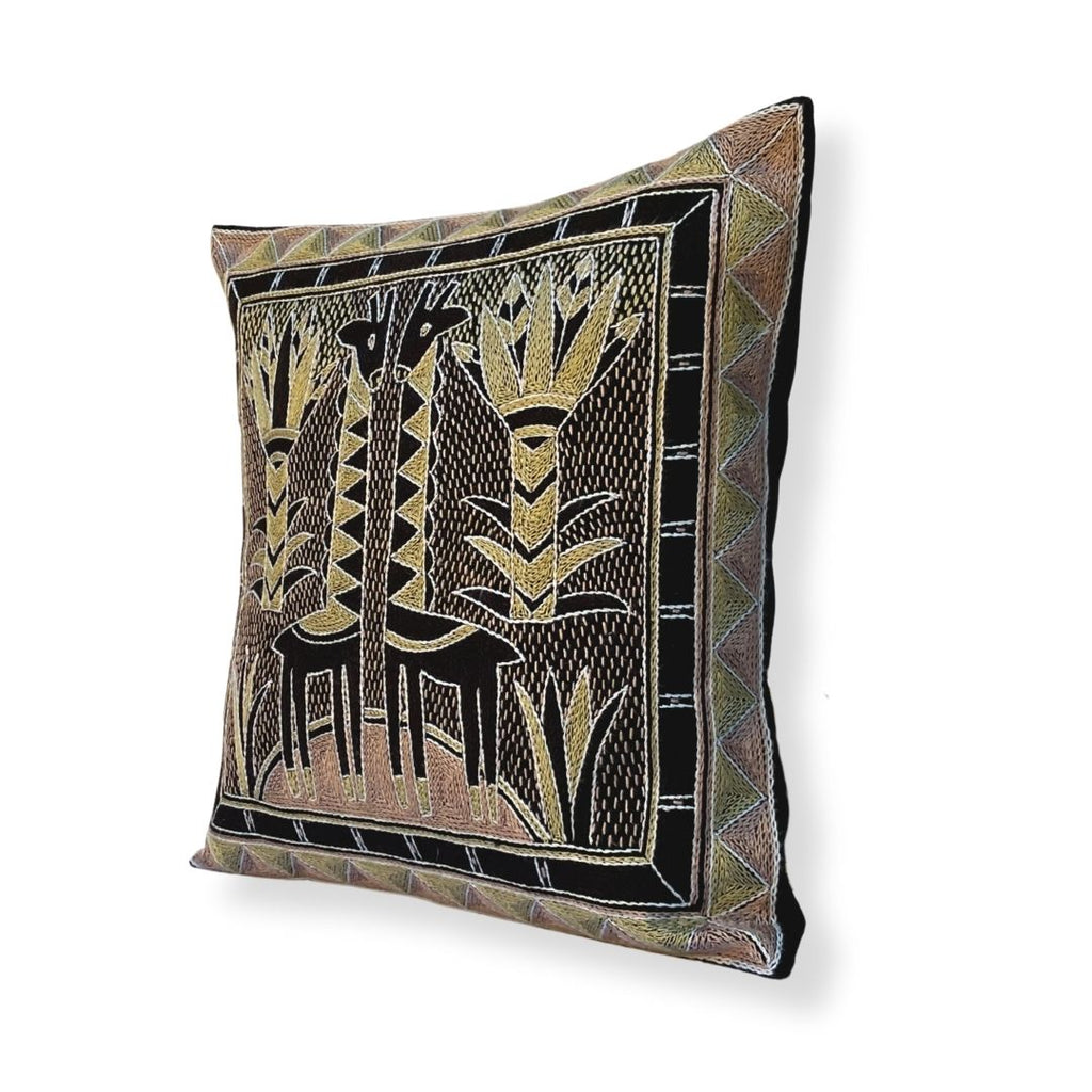 Scatterling of Africa Giraffe Brothers Hand-Embroidered Cushion Cover