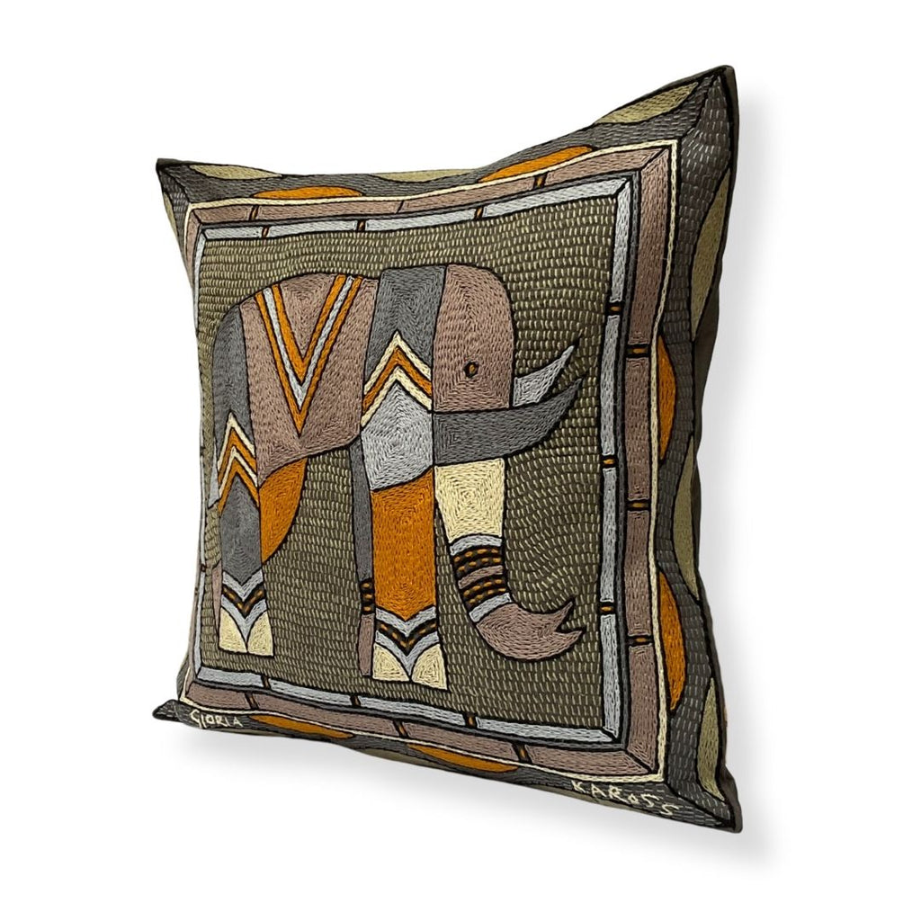Ode to the African Savannah Elephant Hand-Embroidered Cushion Cover