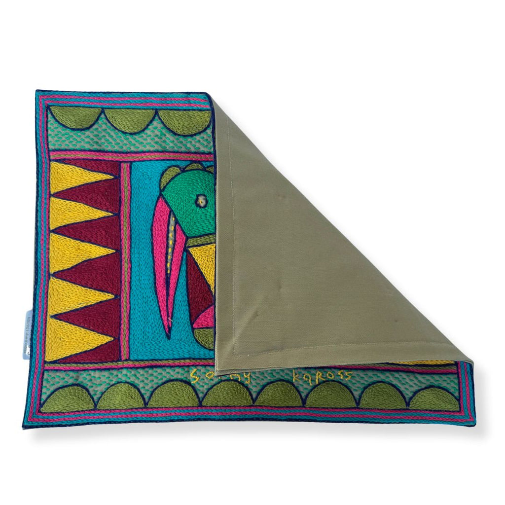 Shangaan Love Bird on Eggs Hand-Embroidered Padded Placemat