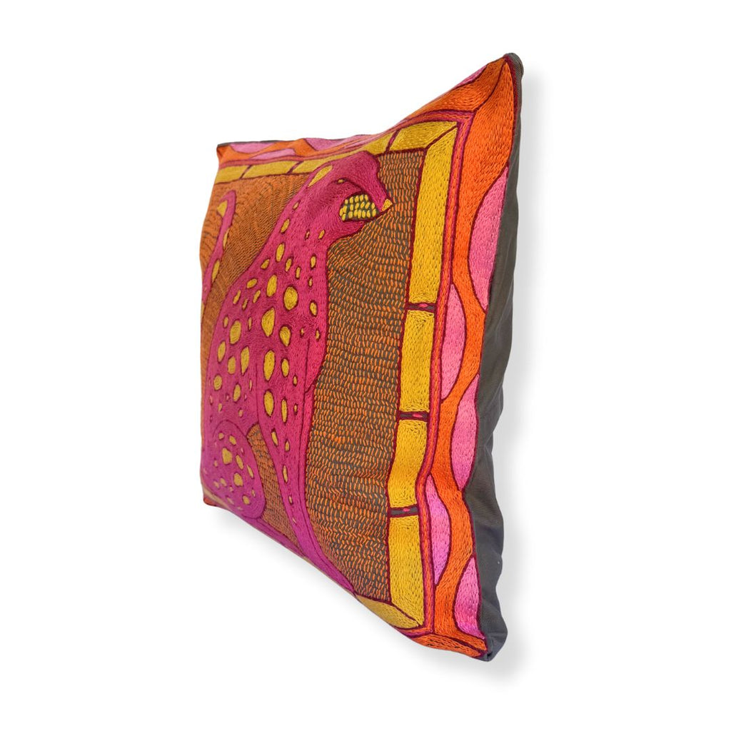 Shangaan Love Leopard Hand-Embroidered Cushion Cover