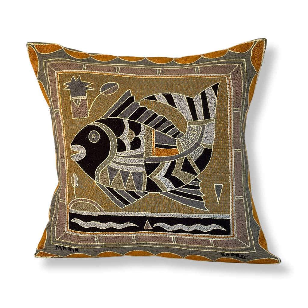 Ode to the African Savannah Fat Fish Hand-Embroidered Cushion Cover