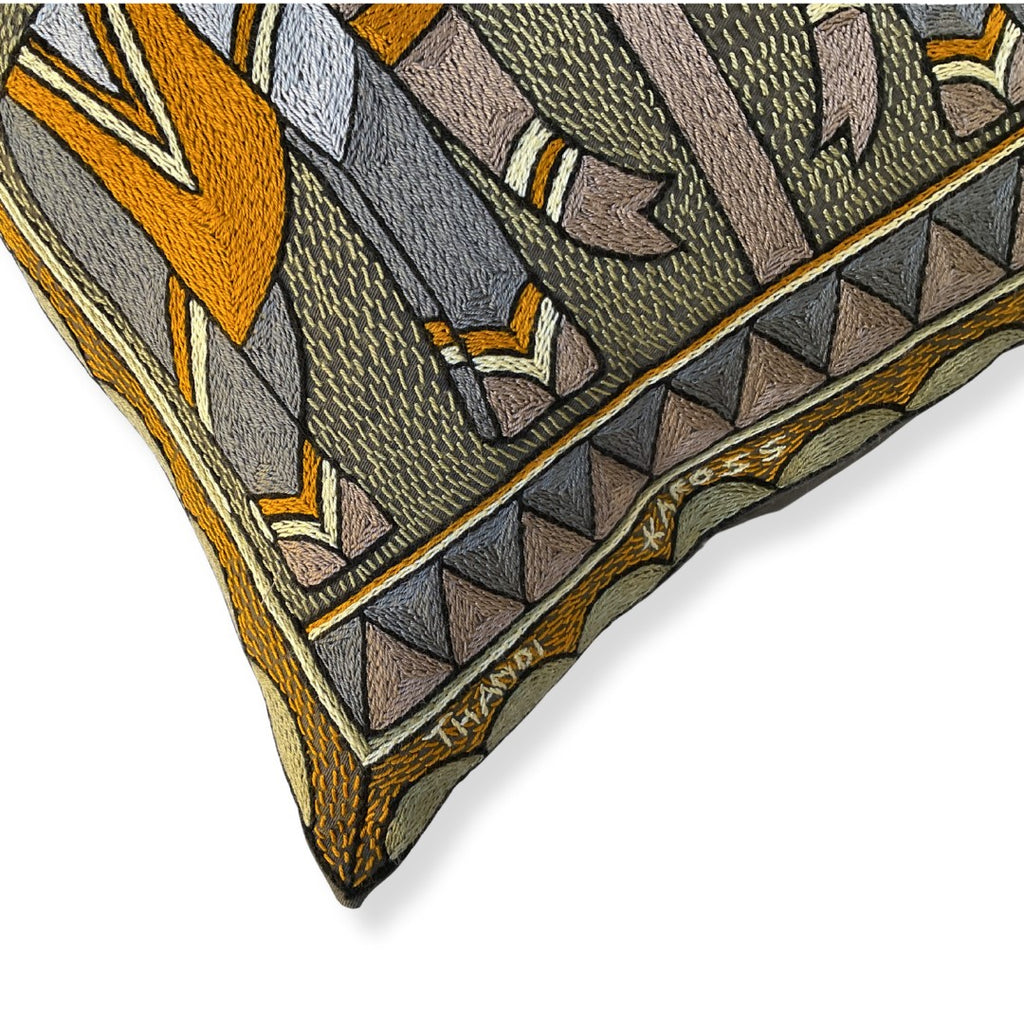 Ode to the African Savannah Elephant Pair Hand-Embroidered  Cushion Cover