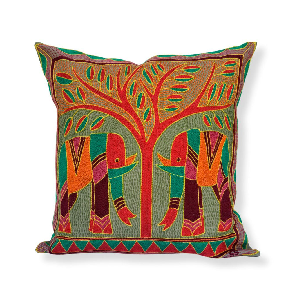 Shangaan Love Elephant Pair Hand-Embroidered  Cushion Cover