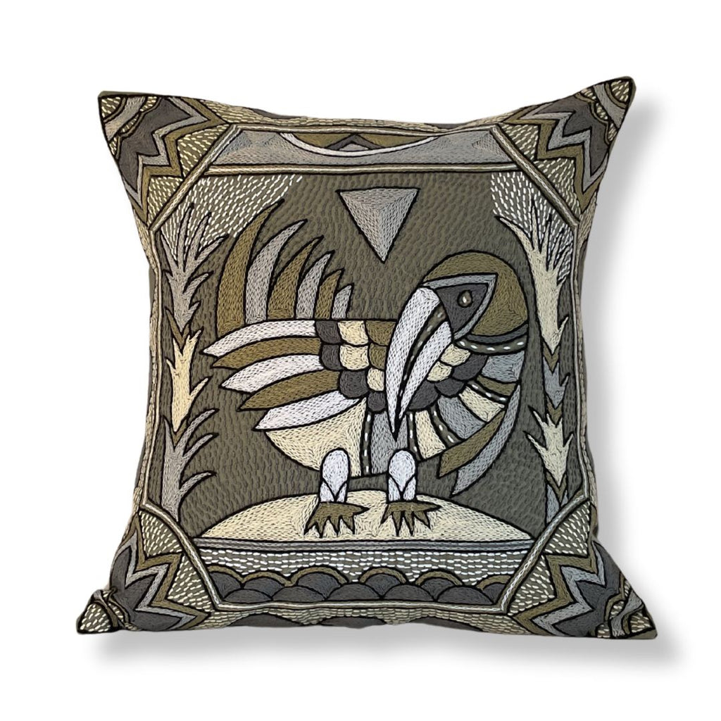 Scatterling of Ground Hornbill Hand-Embroidered Cushion Cover