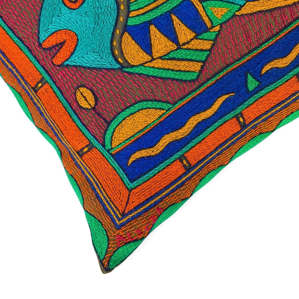 Marula’s in Autumn Fat Fish Hand-Embroidered Cushion Cover