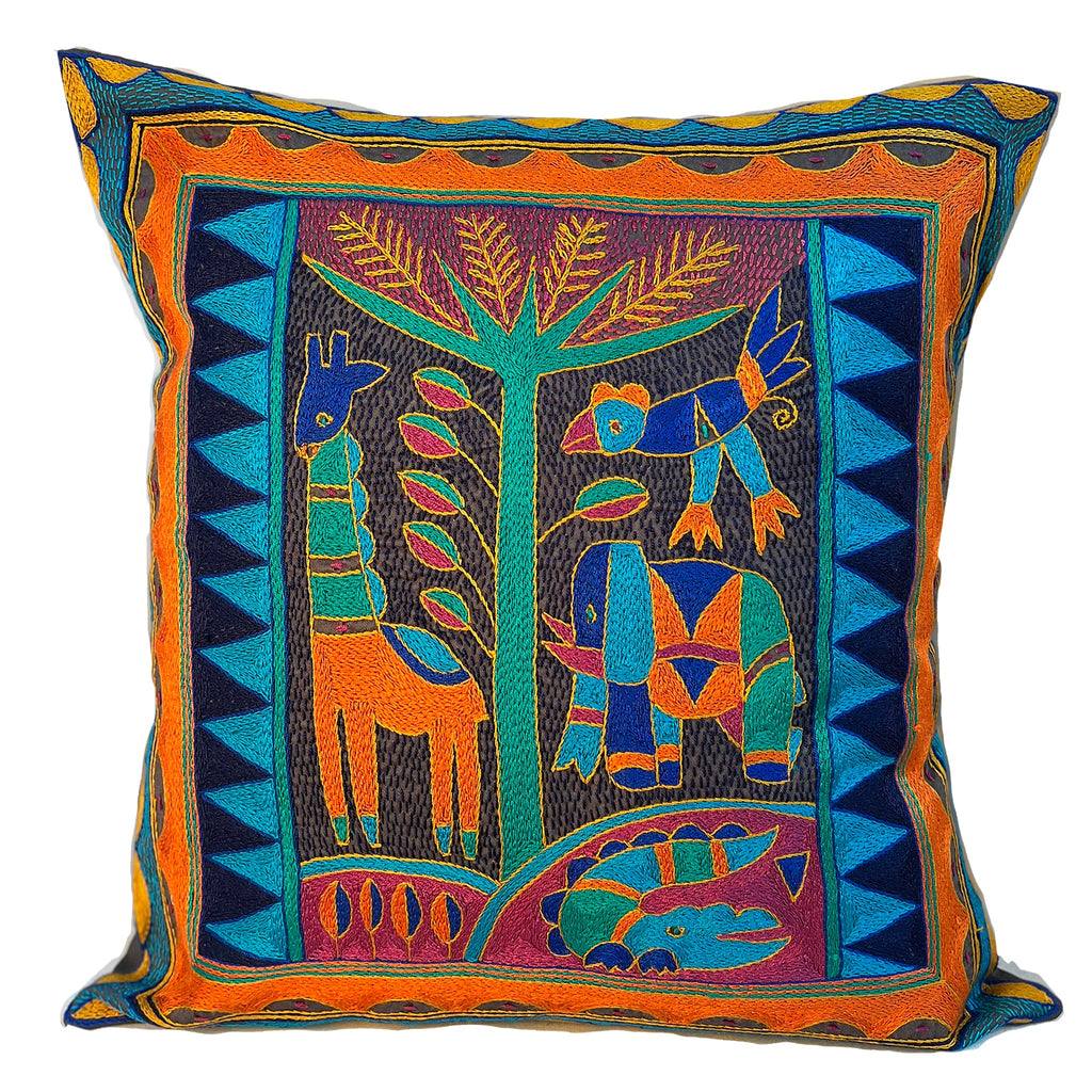 Marula’s in Autumn Animals By the River Hand-Embroidered Cushion Cover