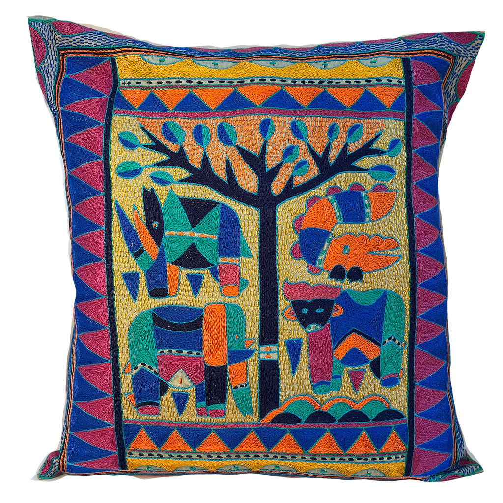 Marula’s in Autumn Animals under a Thorntree Hand-Embroidered Cushion Cover