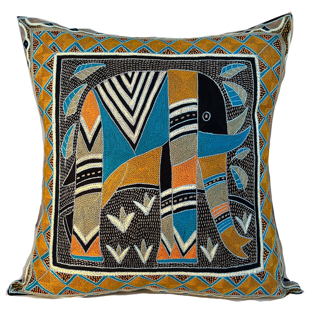 Coastal Calm Large Elephant Hand-Embroidered Cushion Cover