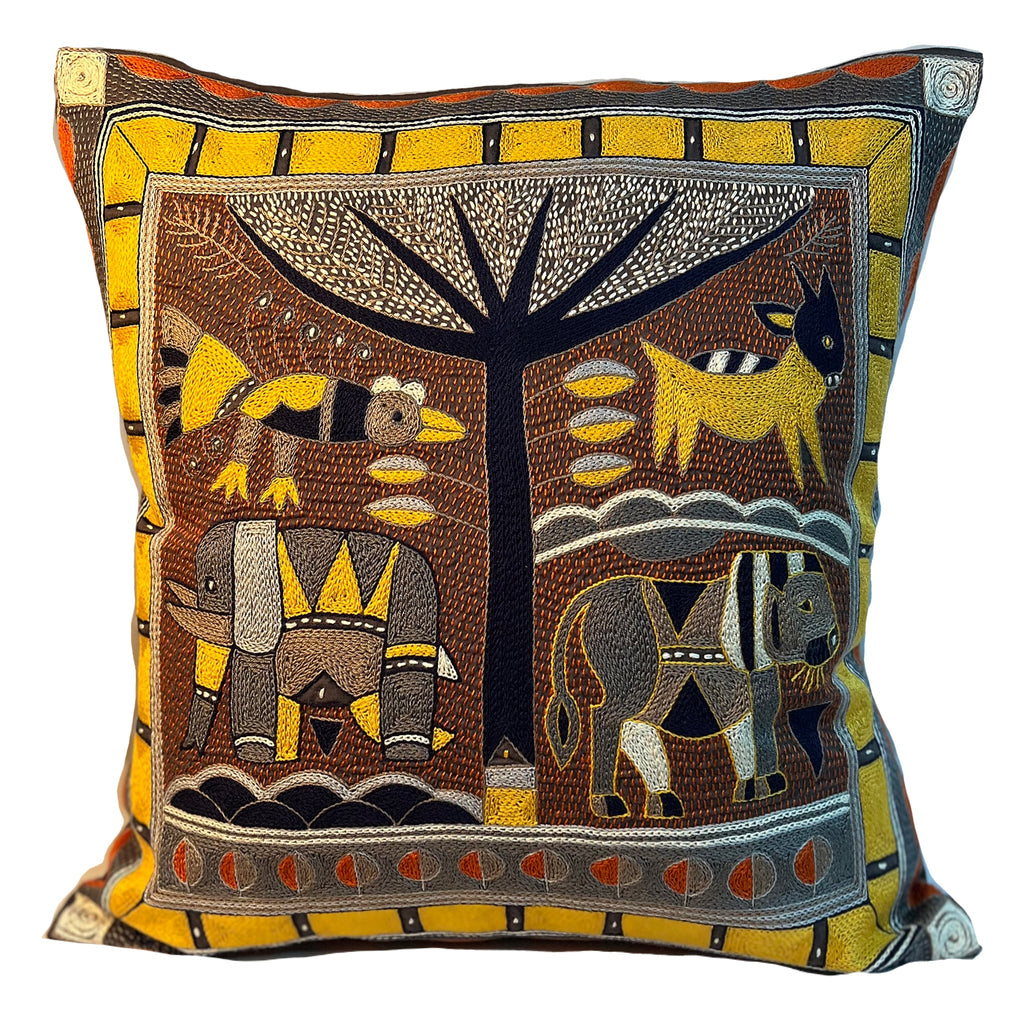Winterveld Lion Hunt Hand-Embroidered Cushion Cover