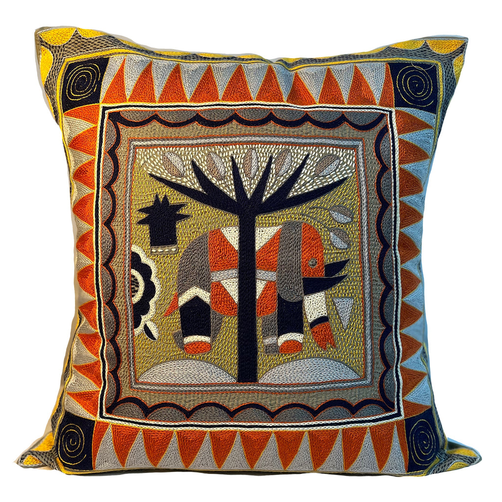 Winterveld Large Elephant Hand-Embroidered Cushion Cover