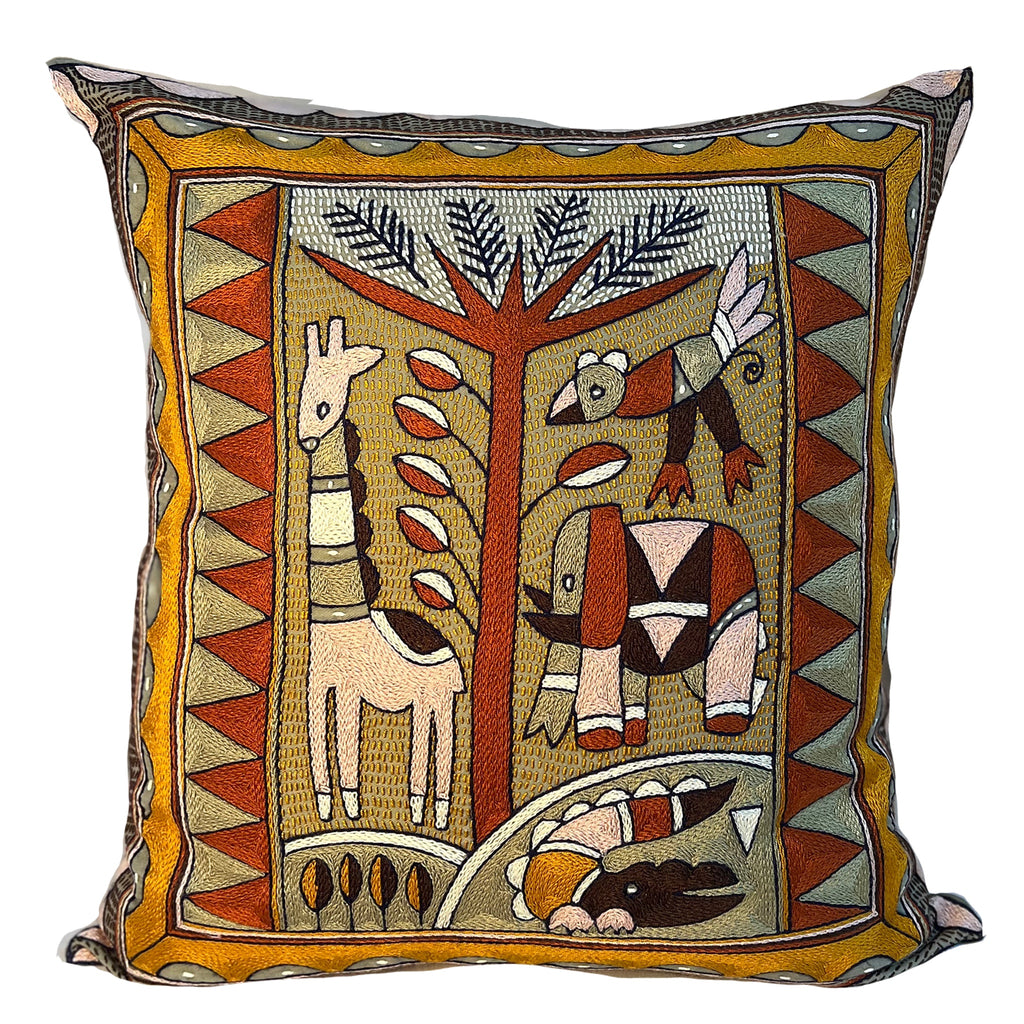 Namib Rust Animals by the River Hand-Embroidered Cushion Cover