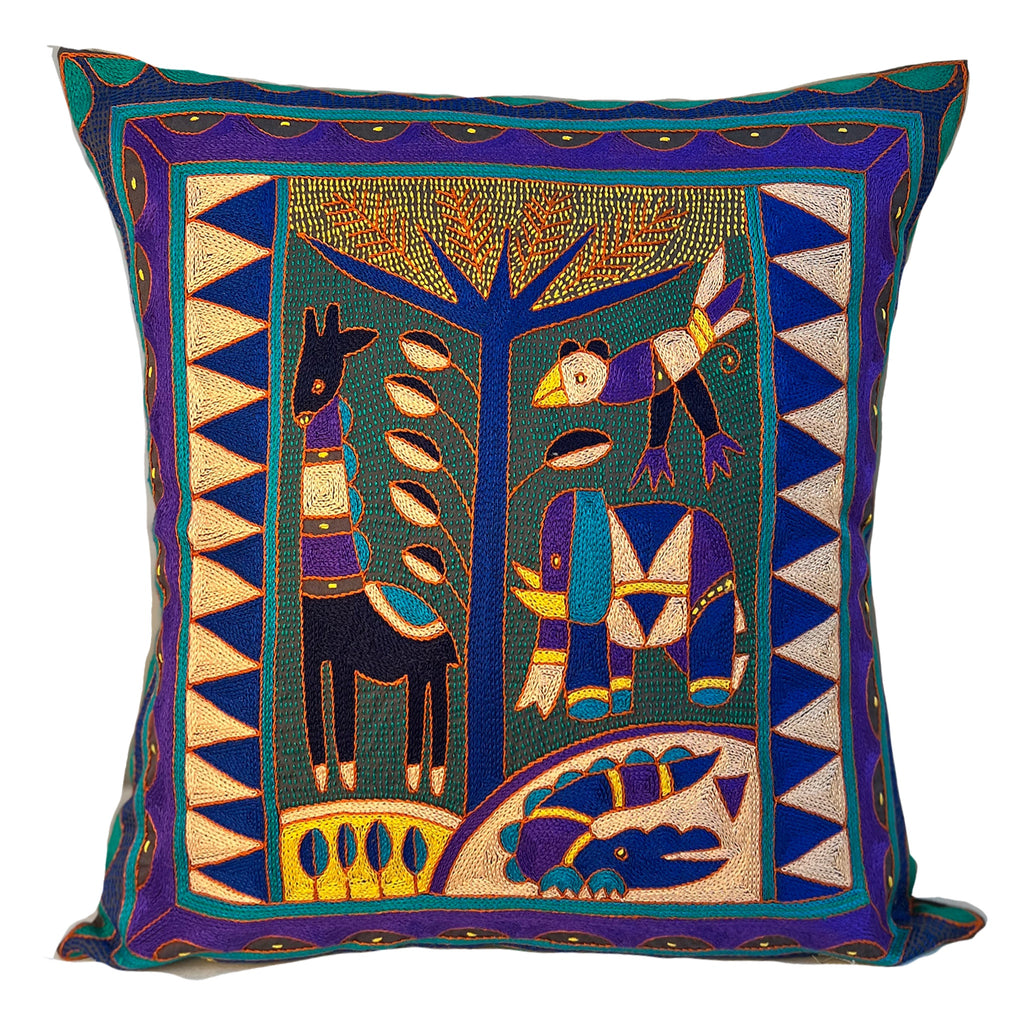 Happy Days Animals By the River Hand-Embroidered Cushion Cover