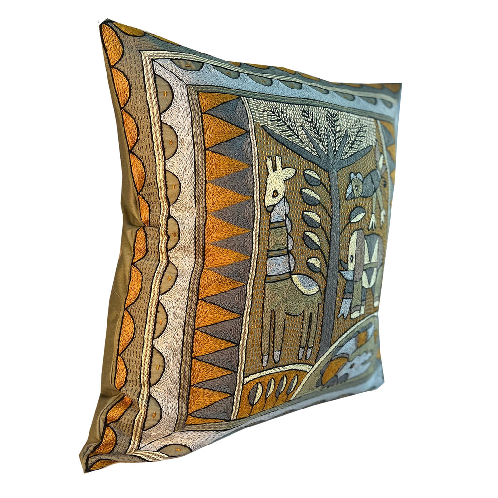 Ode to the African Savannah Animals By the River Hand-Embroidered Cushion Cover