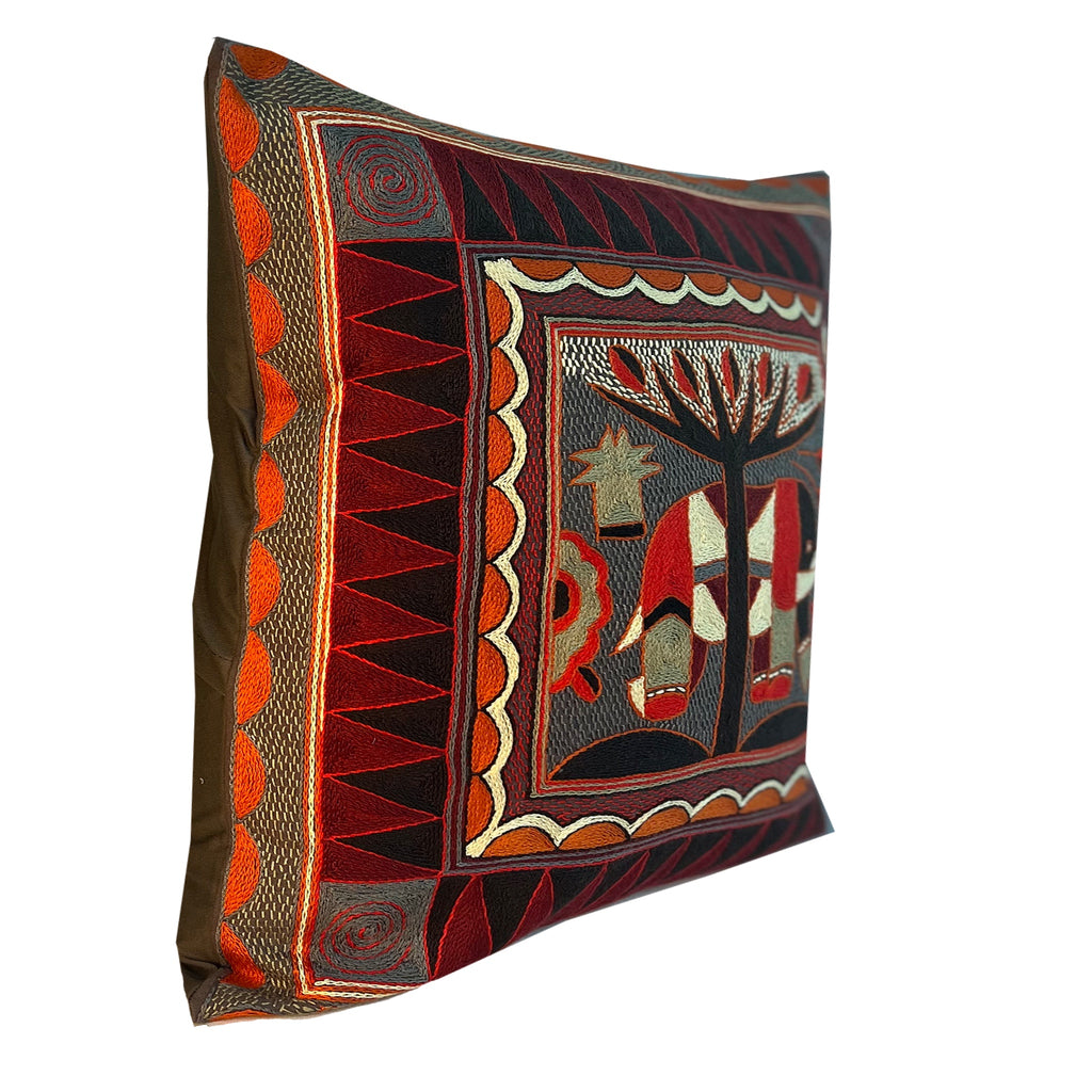 Royal Zulu Large Elephant Hand-Embroidered Cushion Cover