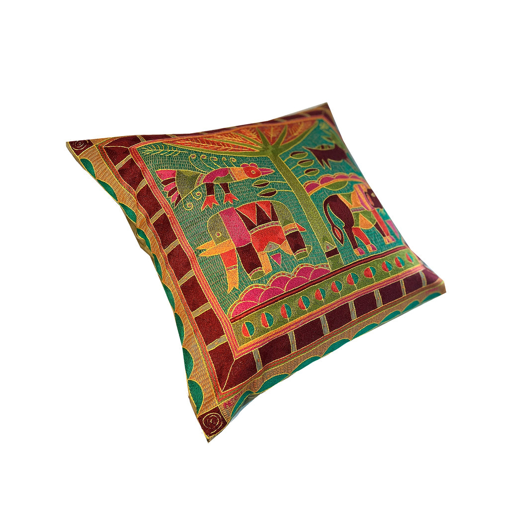Shangaan Love Lion Hunt Hand-Embroidered Cushion Cover